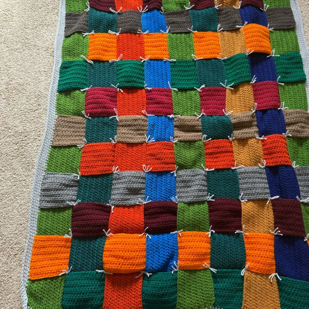 Handmade Crochet‎ Basket Weave Throw Blanket Quilt Warm Color Colorful 42x52